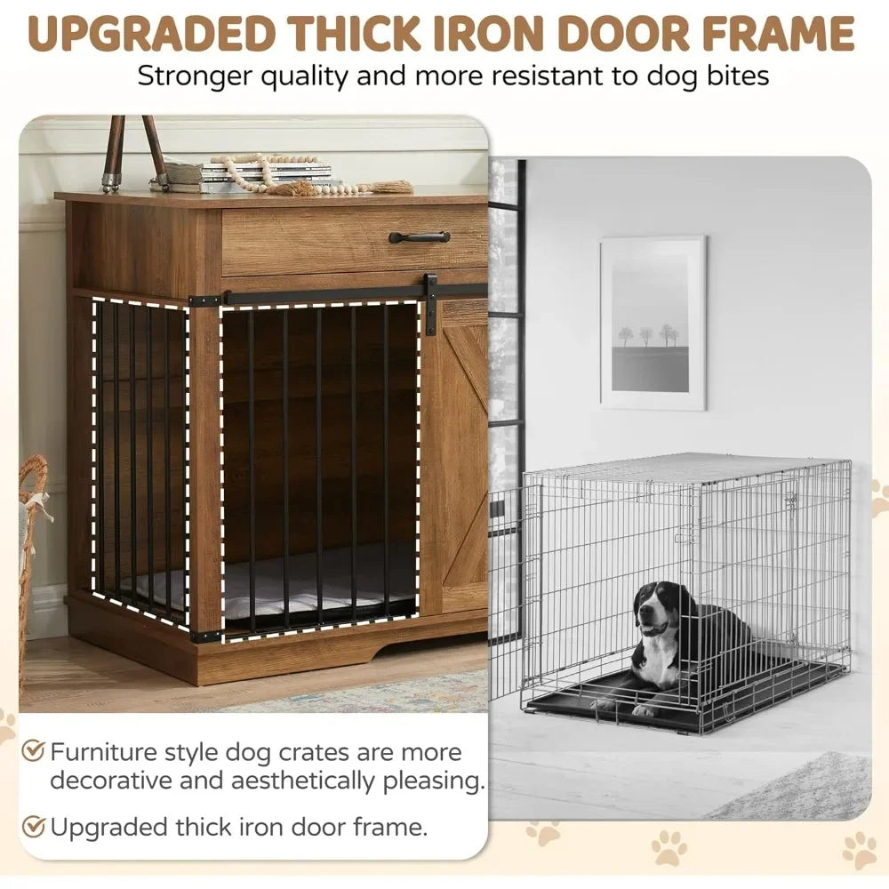 Farmhouse Wooden Dog Kennel Furniture with Sliding Barn Door