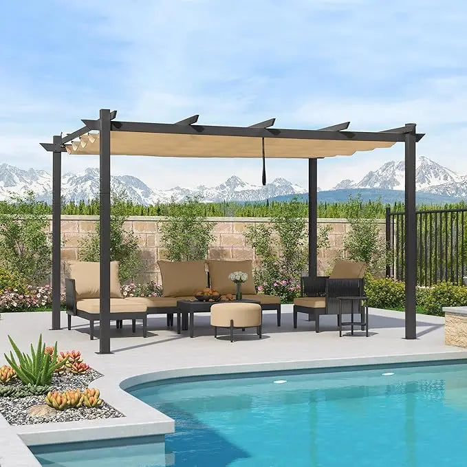 10' X 13' Outdoor Aluminum Heavy-Duty Retractable Pergola