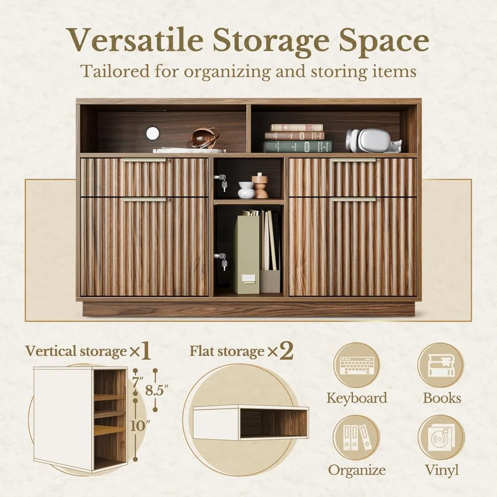 4 Drawer File Cabinet with Lock and Charging Station for Home Office