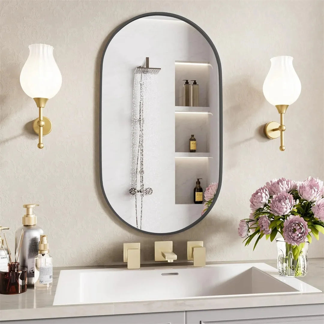 Black Framed Wall Bathroom Accent Vanity Mirror