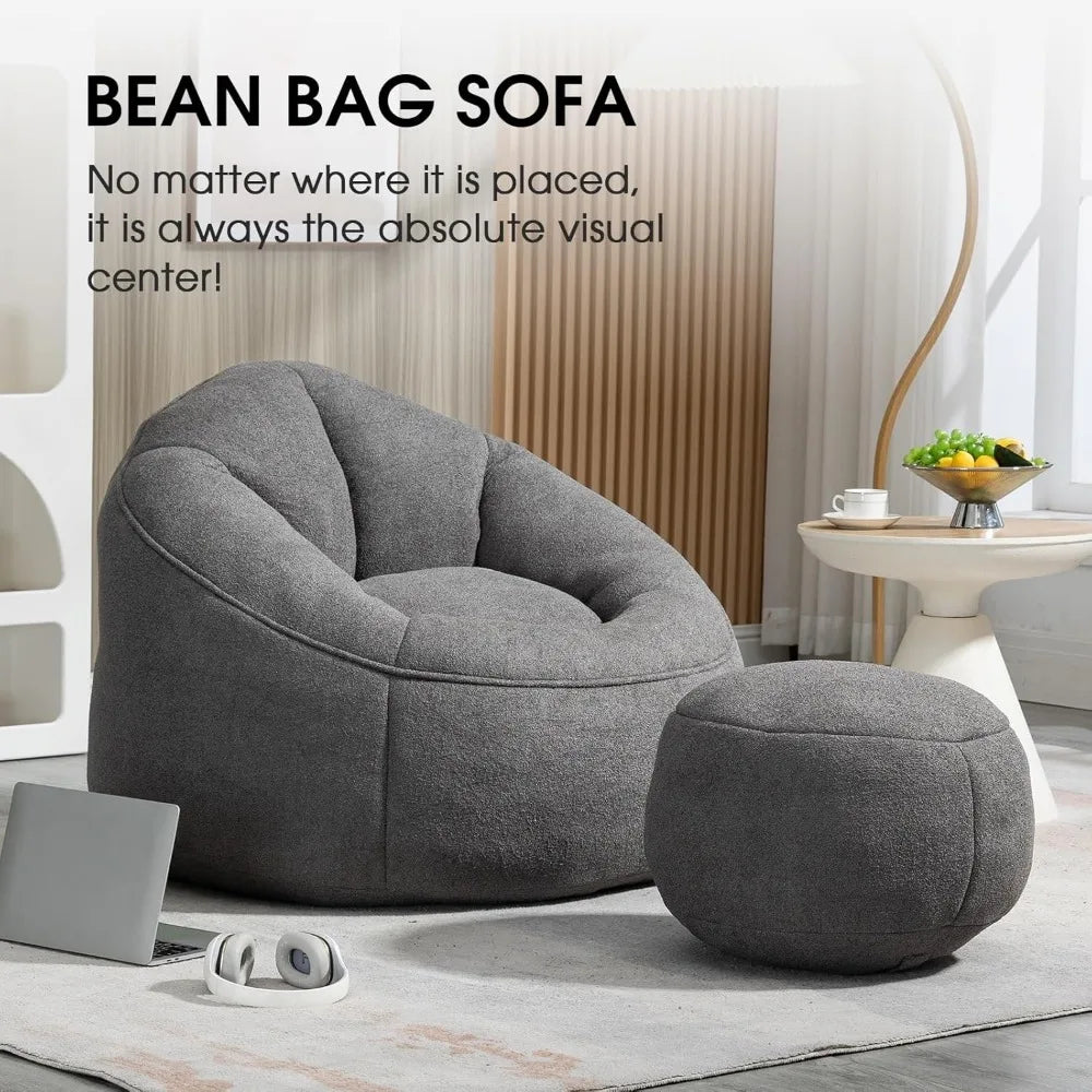 Microfiber Upholstered Shell-Shaped Beanbag Chair with Footstool