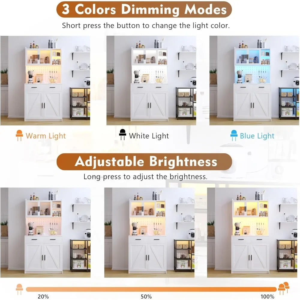 LED Kitchen Pantry Storage Cabinet with Drawers & Adjustable Shelves
