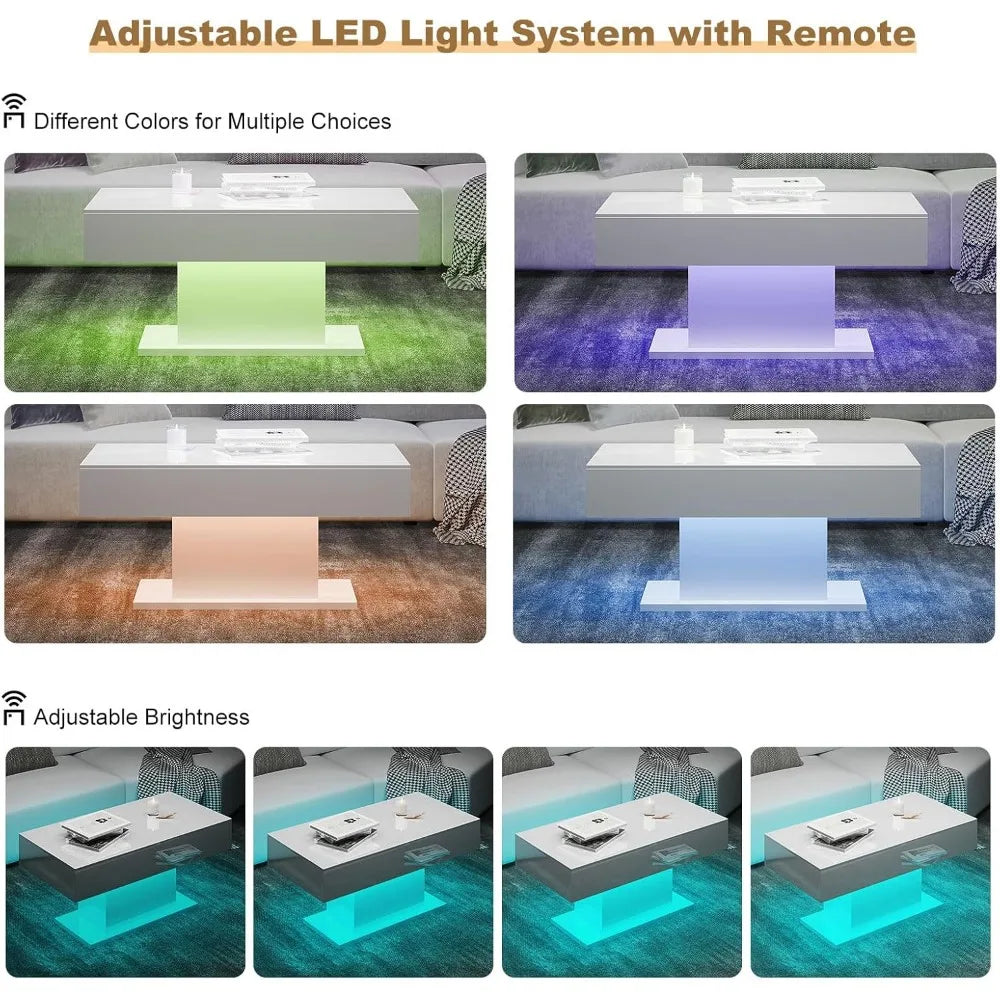 Modern High Glossy Wooden Coffee Tables with 16 Colors LED lights
