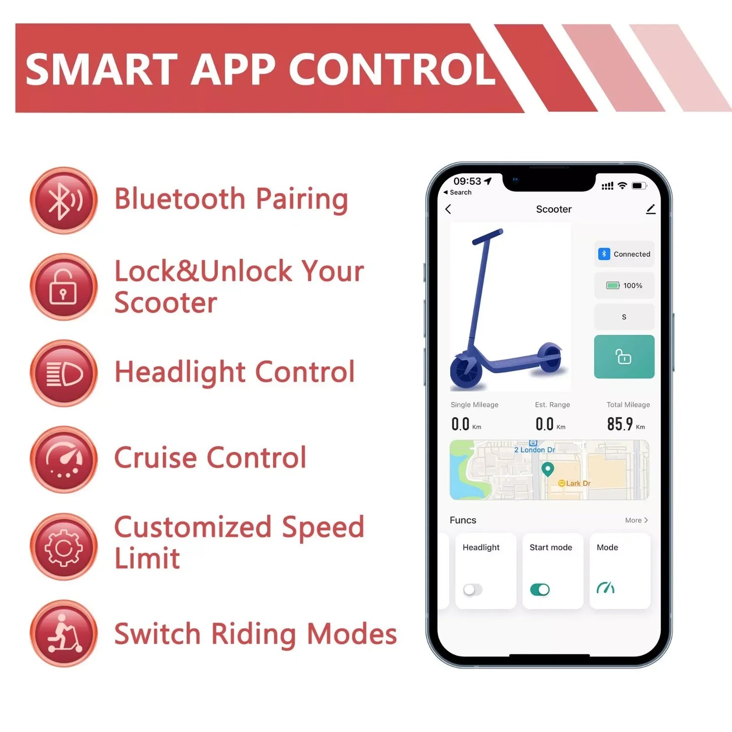 350W 19mph waterproof Electric Scooter with Shock-absorbing