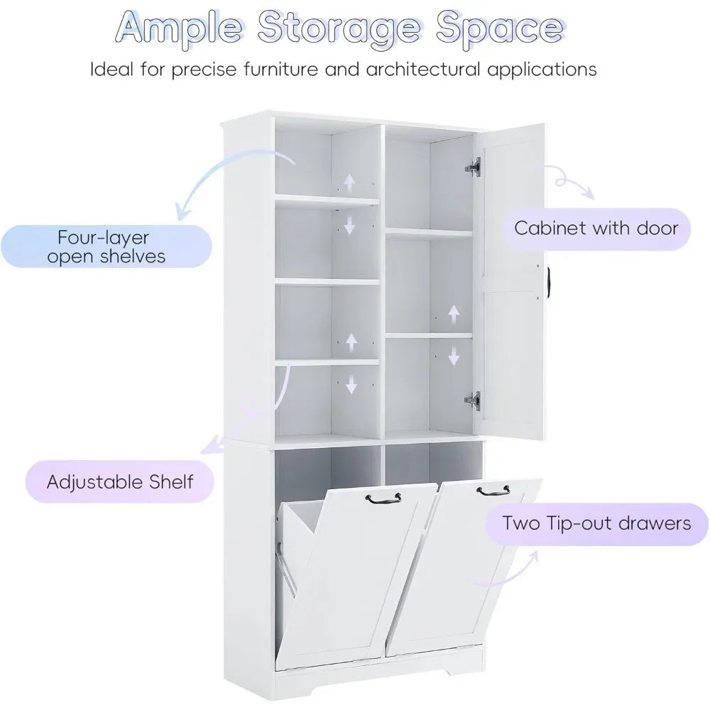 Bathroom Storage Cabinet with 2 Tilt Out Laundry Hamper