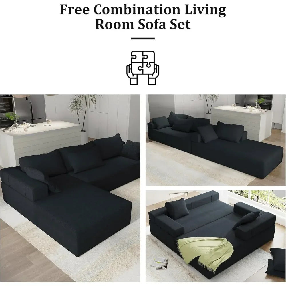 Modern L-Shape Sectional Upholstery Sofa with Comfy Deep Seating