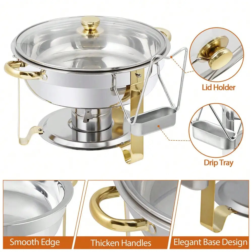 2 Pack 5Qt Stainless Steel Round Chafing Dishes Buffet Set
