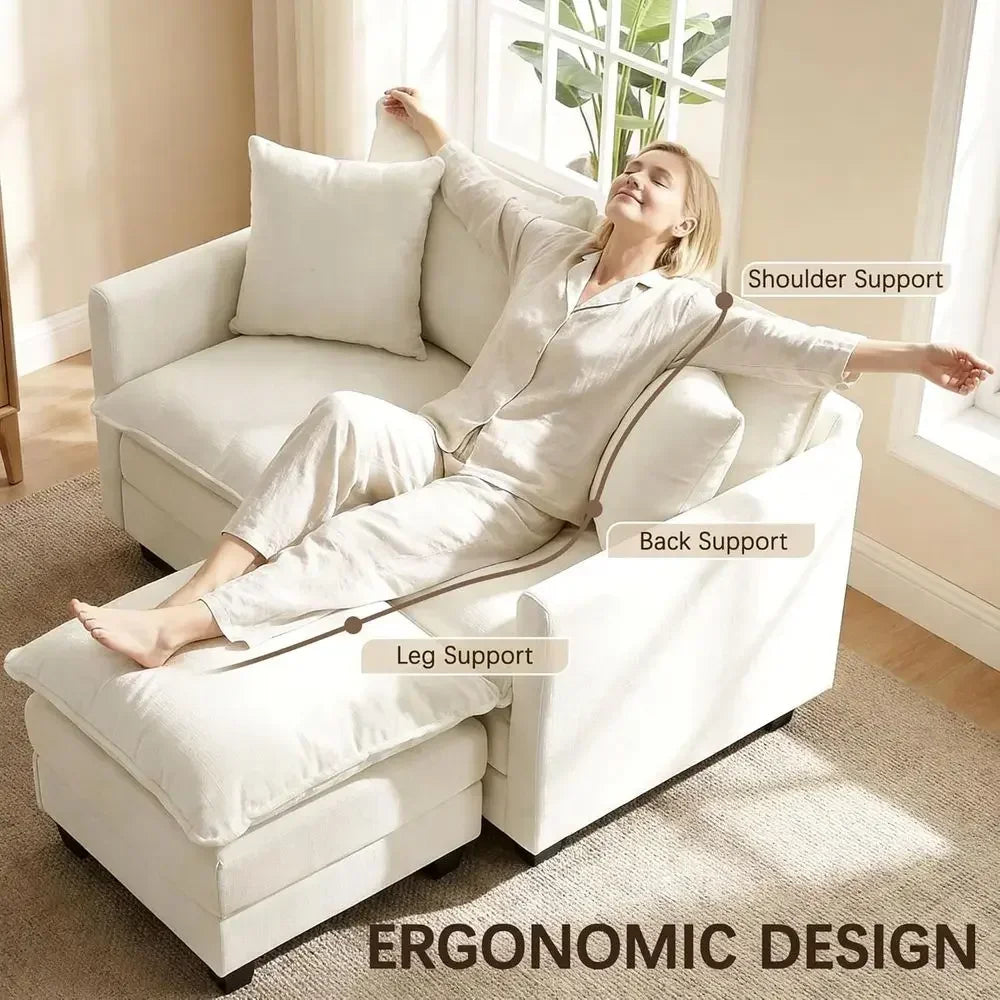 52" Loveseat L-Shaped Cloud Couch with Ottoman