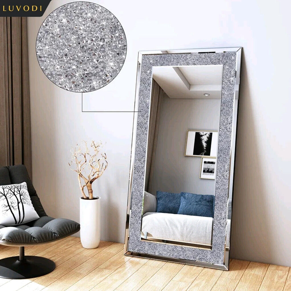 Large Silver Sparkly Crystal Rhinestone Diamond Frameless Vanity Mirrors