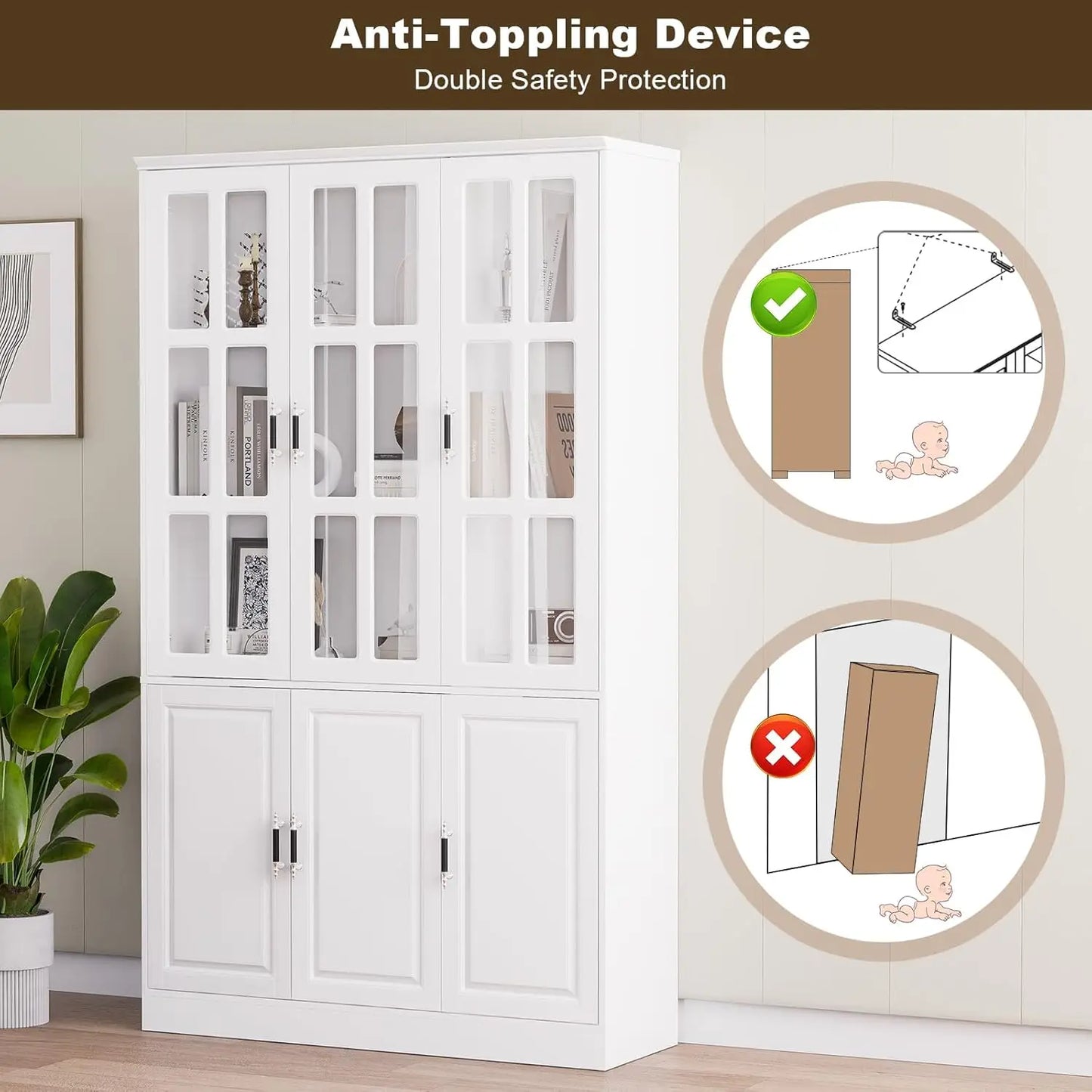 78.7" Tall Kitchen Pantry Storage Cabinet with Glass Doors
