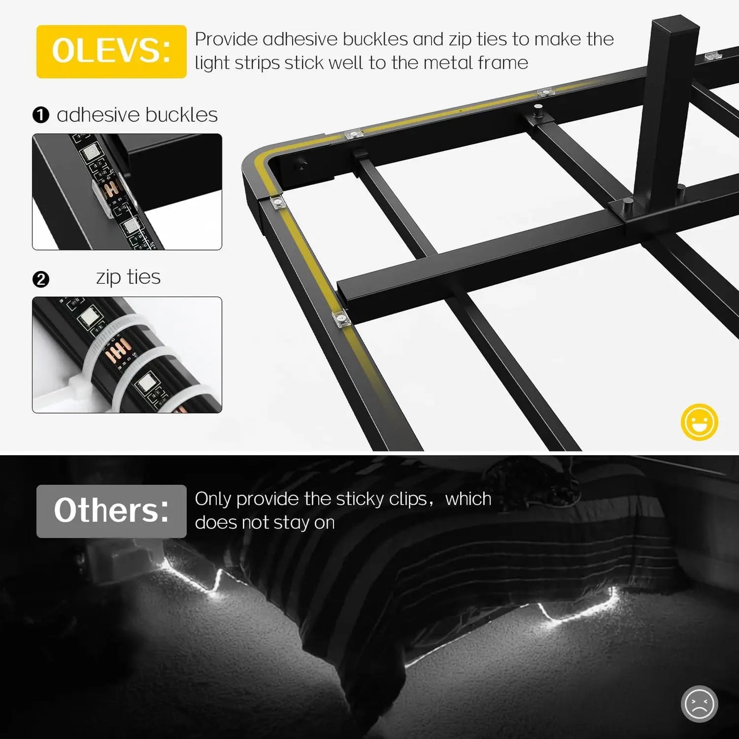Queen Size Floating Bed Frame with Smart LED Lights