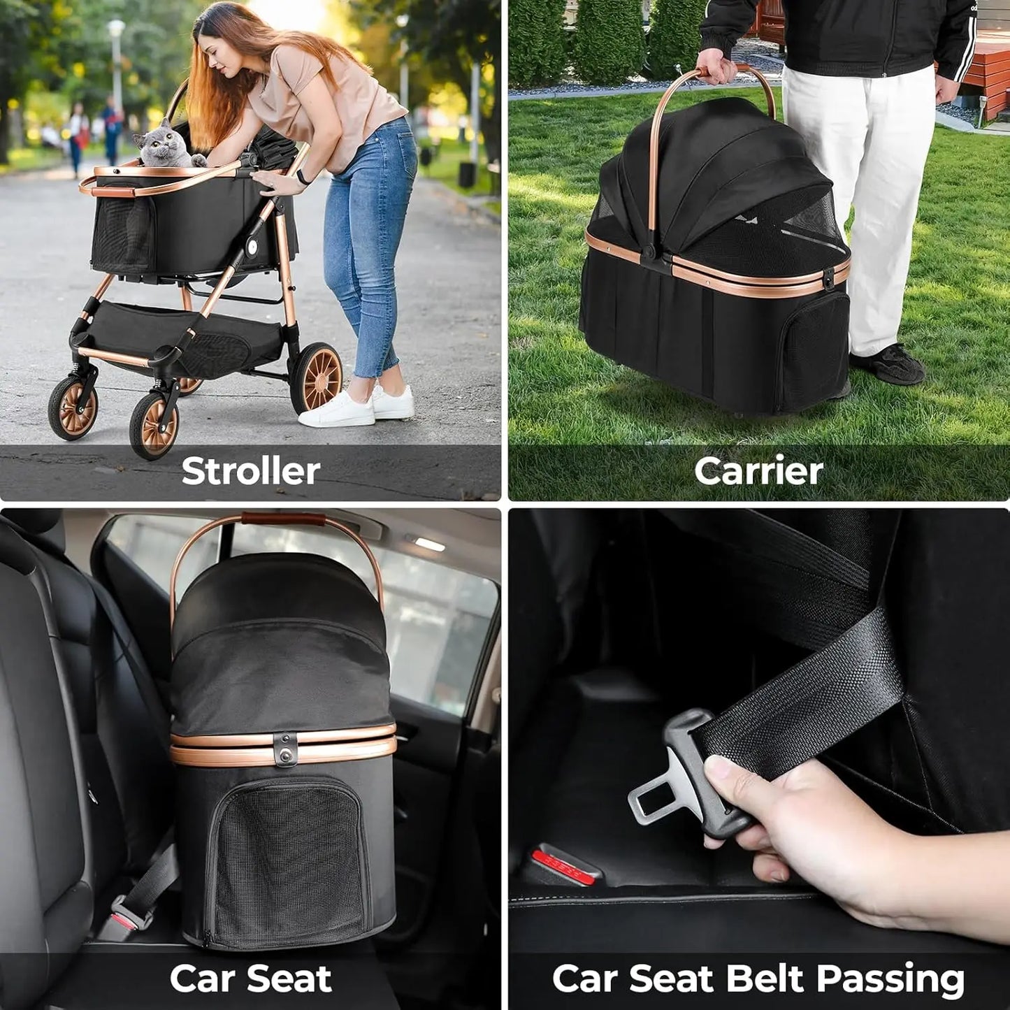 360° Rubber Wheels and Shock Absorption Dog Buggy