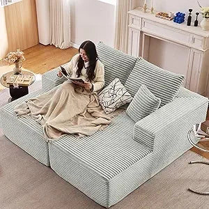 Oversized Chaise Lounge Sofa Bed with Throw Pillows and Armrests