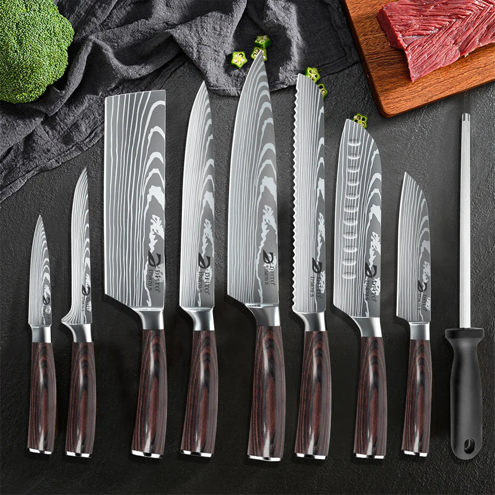 8pcs Kitchen Knife Damascus Stainless Steel Chef Knife