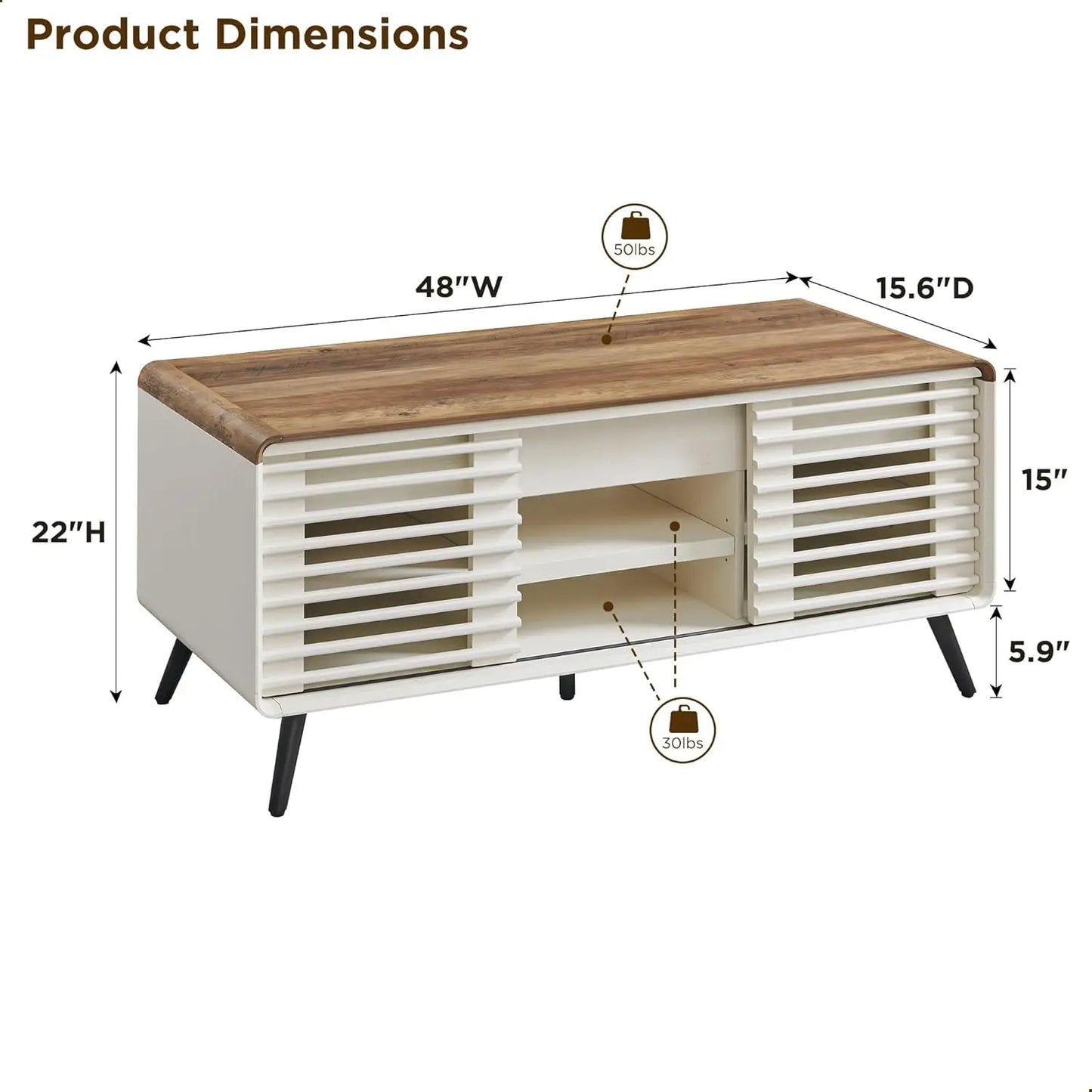 48" Lift Top Coffee Table with Slatted Sliding Door