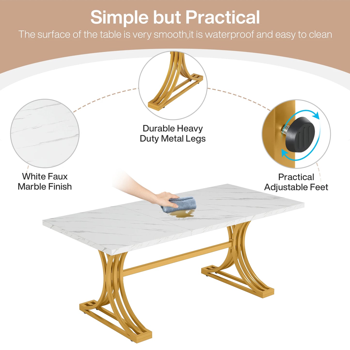 63-Inch Rectangular Dining Table for 4 to 6 people