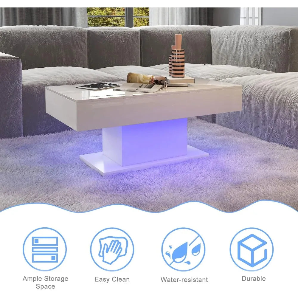 Modern High Glossy Wooden Coffee Tables with 16 Colors LED lights