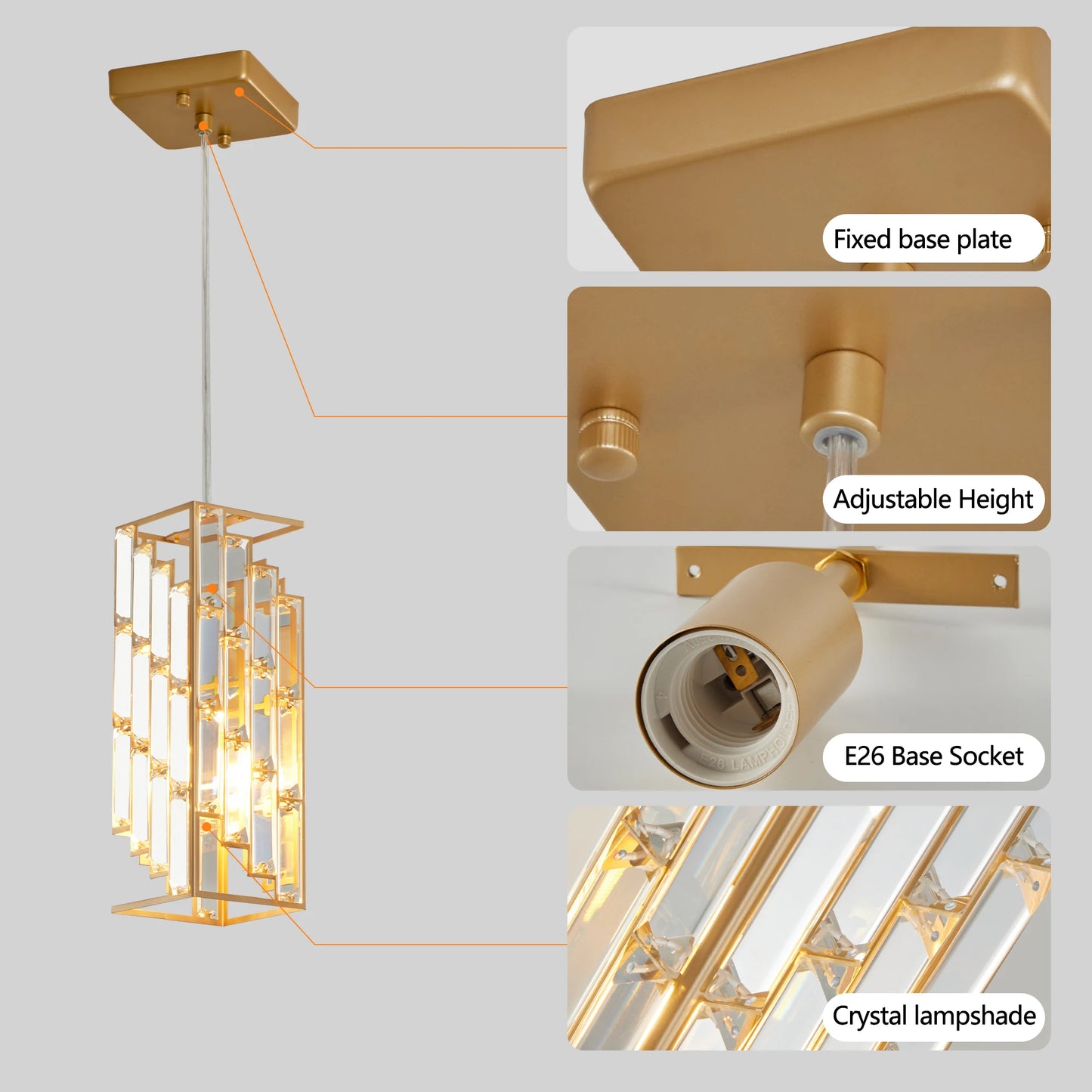 3 Pack, Adjustable Hanging Ceiling Lamp with Crystal Prism Design