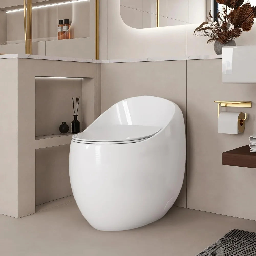 Egg-Shaped One-Piece Toilet 1.28 GPF Low-Flush Toilet with Soft Close Seat