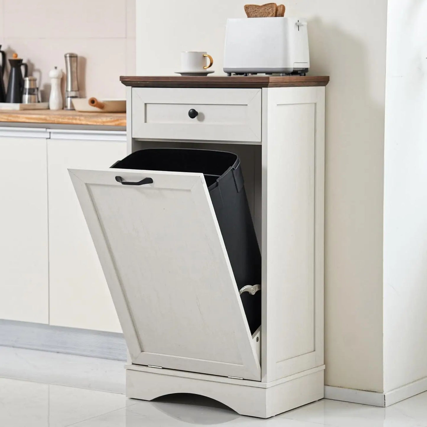 13 Gallons Tilt Out Trash Cabinet with Hideaway Drawer