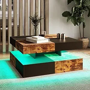 2-Tier LED Coffee Table with Storage