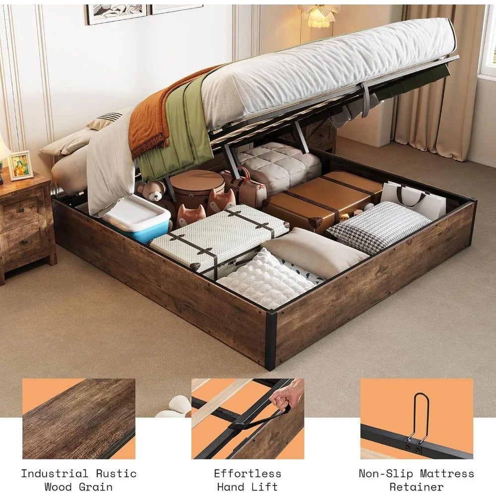 Lift Up Storage Bed, King Bed Frame with Storage