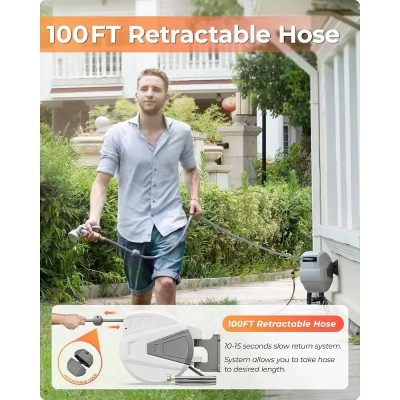 180°Swivel Retractable Garden Hose Reel,5/8 in x 100 FT