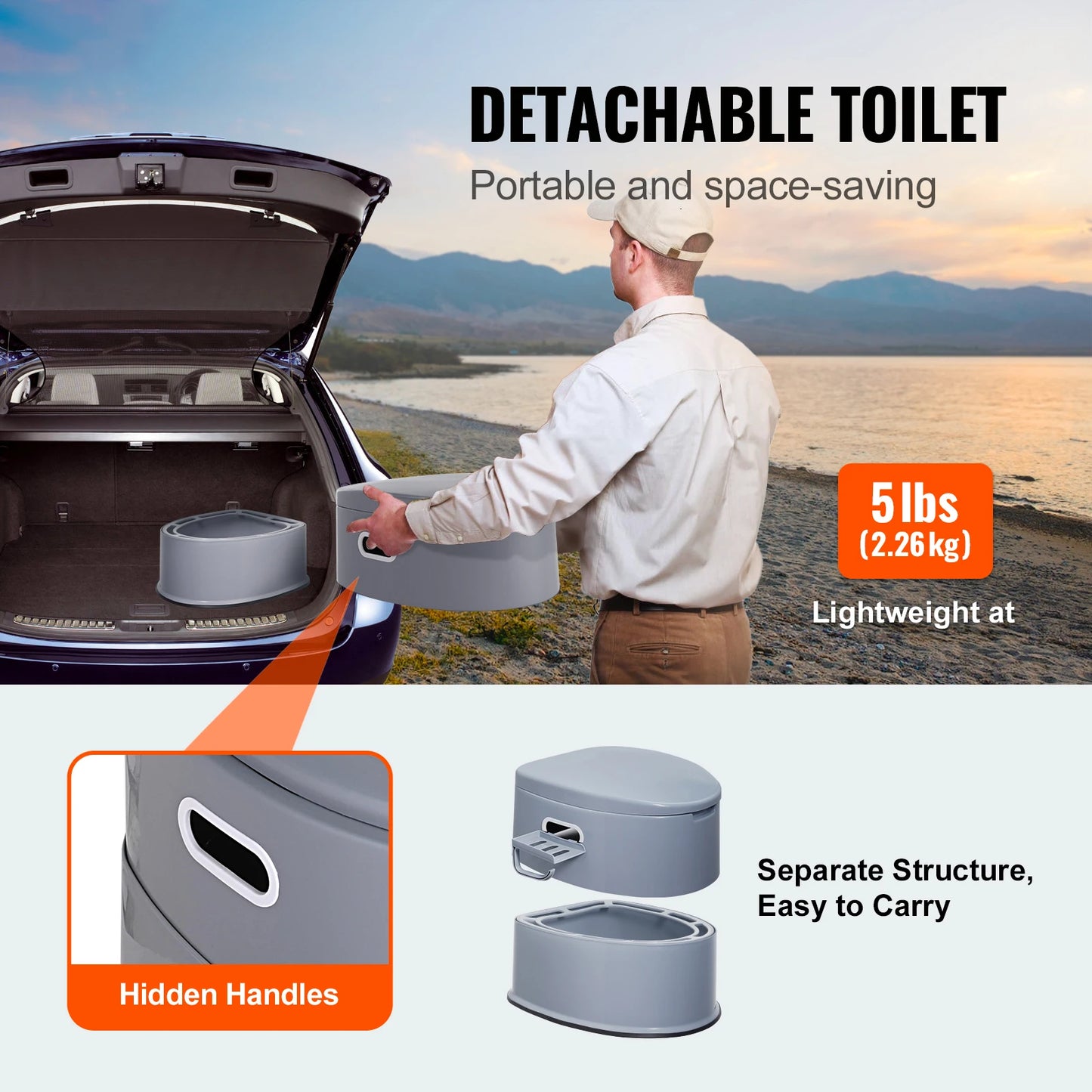 Portable Toilet for Camping with 1.3G Detachable Inner Bucket