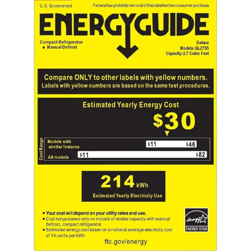 3.2 Cu. Ft. Single Door Mini Fridge, Energy Star Certified