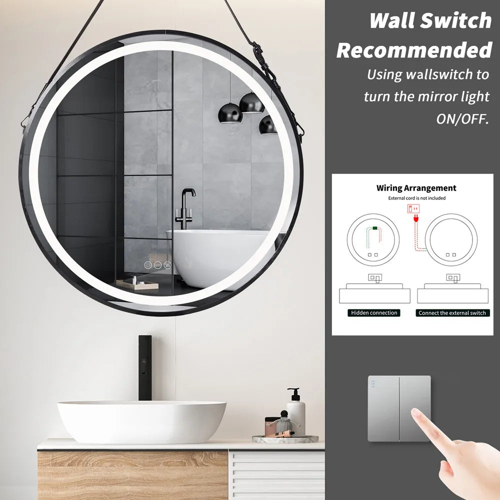 Bathroom Dimmable Fogless Mirror with Detachable Rope