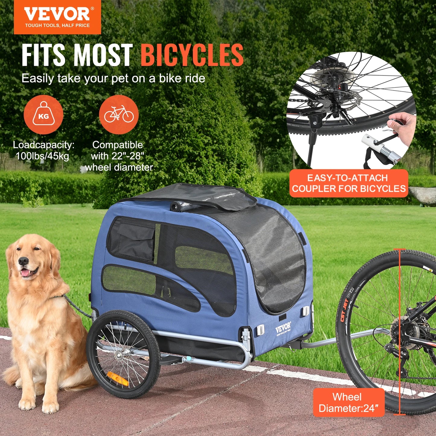100lbs Pet Cart Bicycle Carrier Trailer