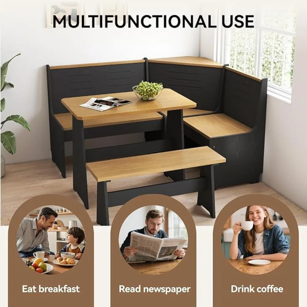 Breakfast Nook Corner Dining Table Bench Chair Set