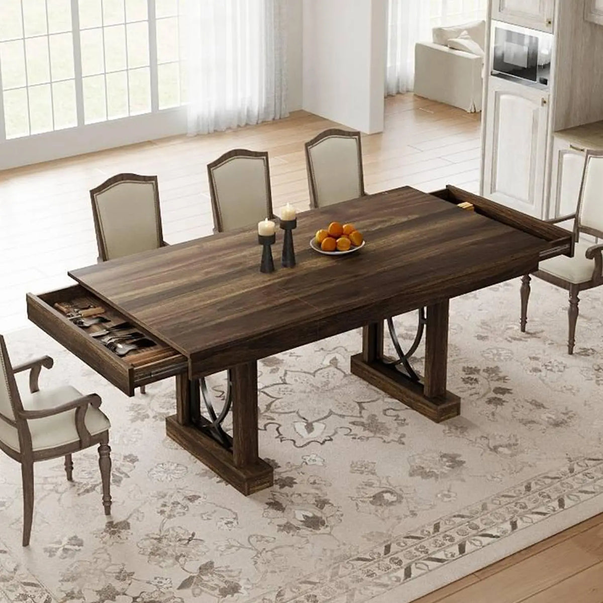 71 Inch Dining Table With 2 Storage Drawers