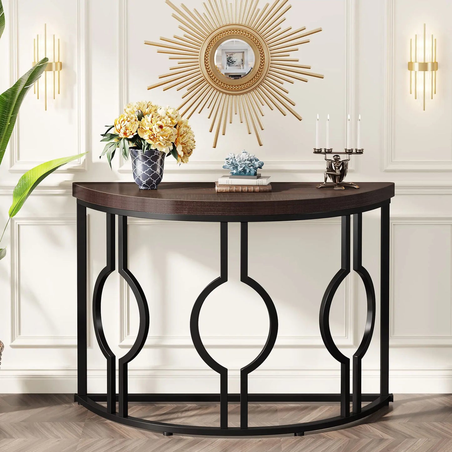 Half Moon Semi Circle Sofa Table with Geometric Base