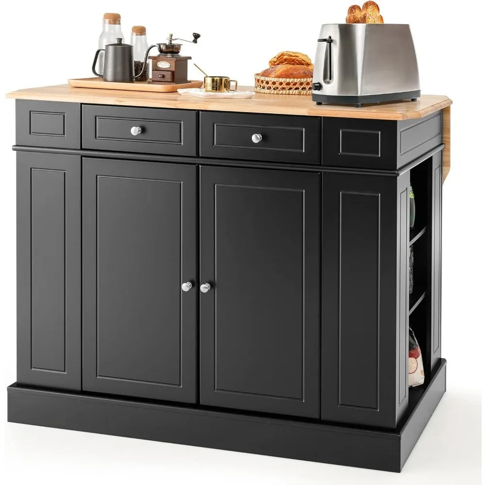 Kitchen island with 2 drawers, 5 adjustable shelves and spice rack