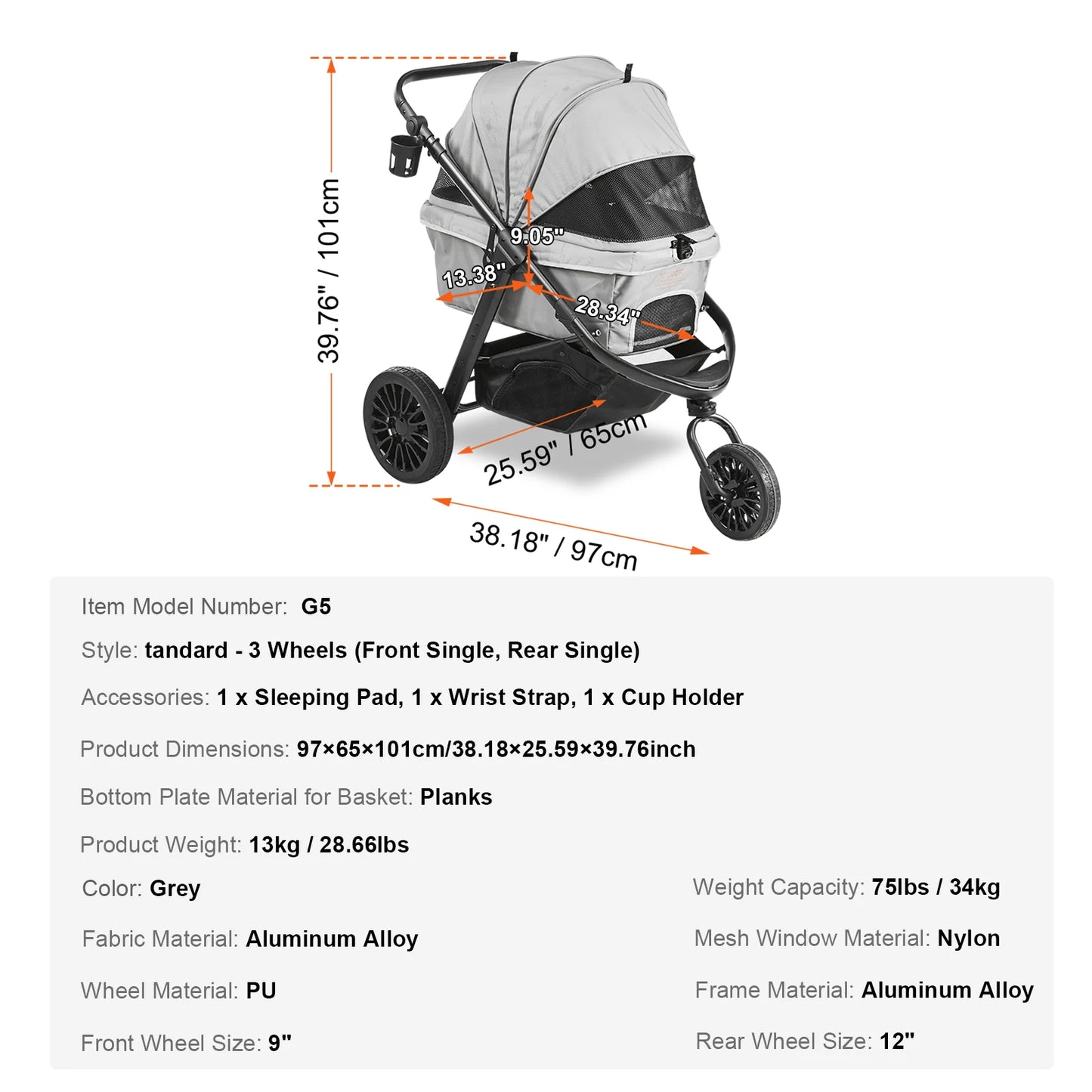 Pet Stroller Carrier Dog or Cat Strollers Lightweight Travel