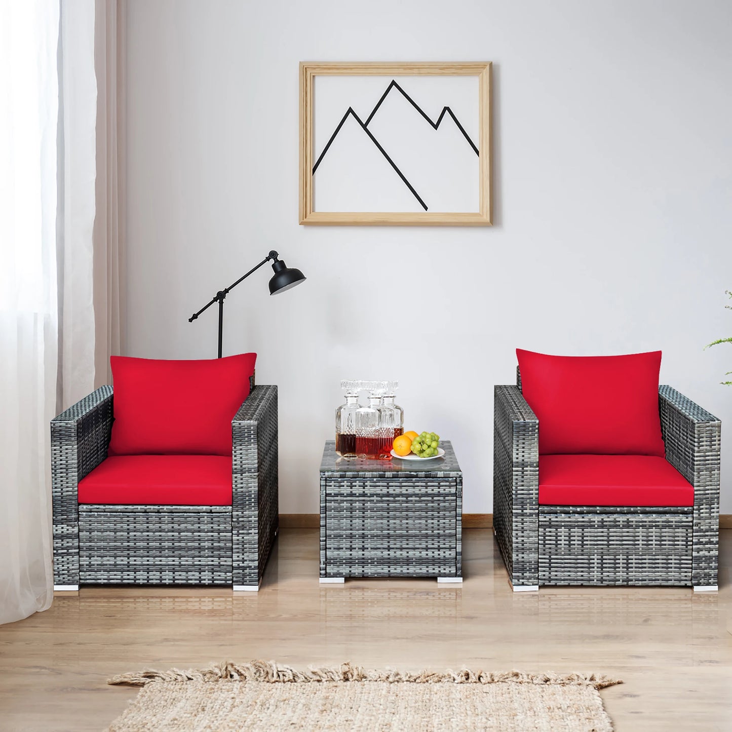 3 PC Patio Rattan Furniture Bistro Set