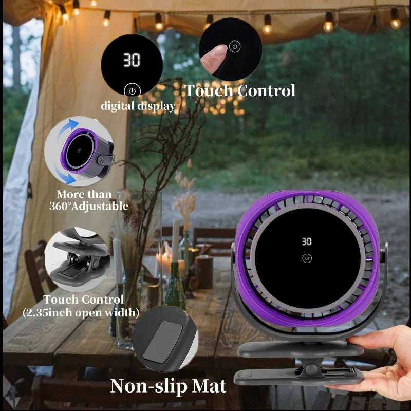 Portable Clip & Desktop Fan, Touch Screen 360° Adjustable