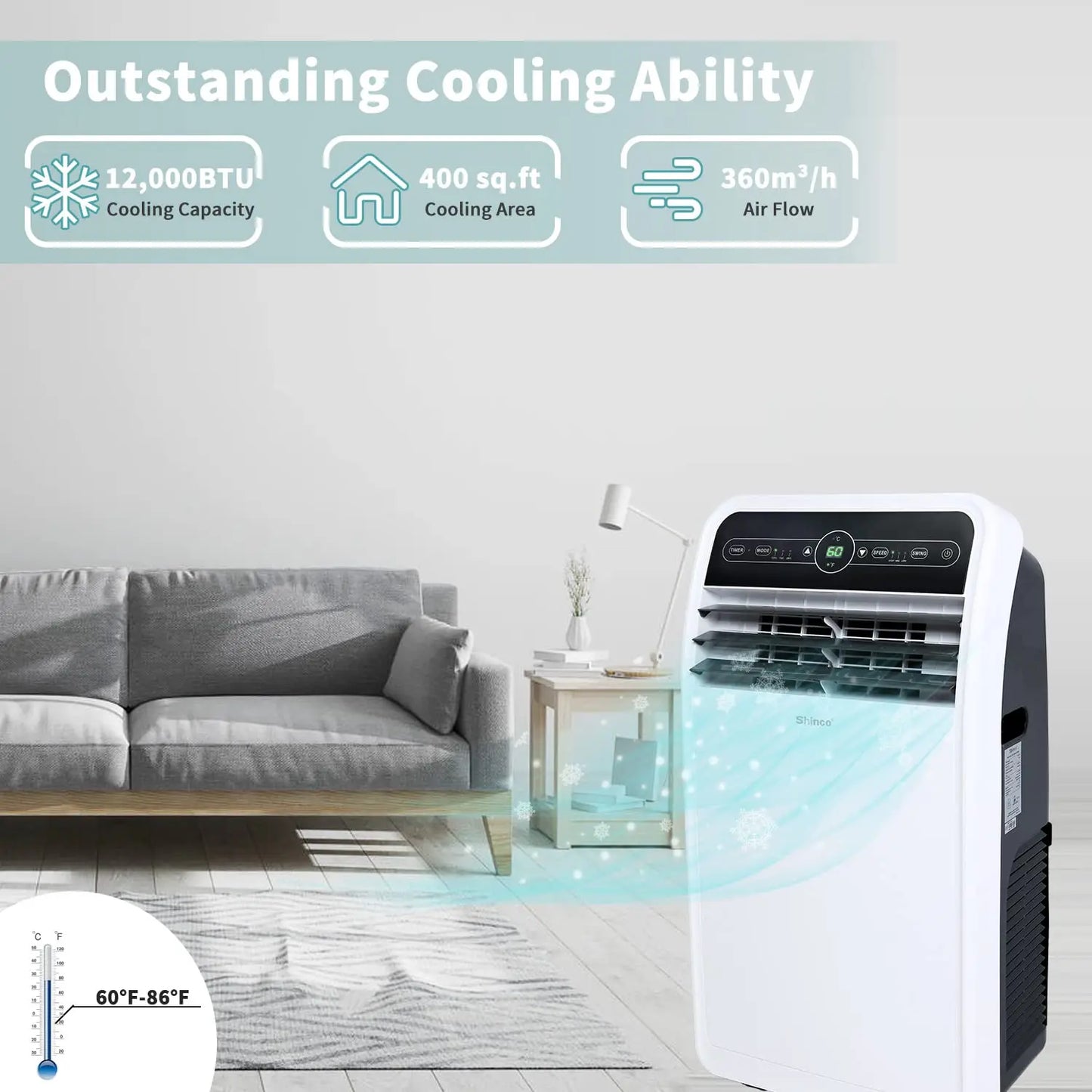 12,000 BTU, Portable AC Unit with Built-in Cool