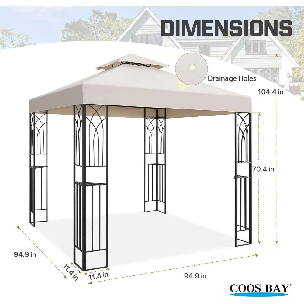 8x8 Outdoor Patio Gazebo with Corner Shelves