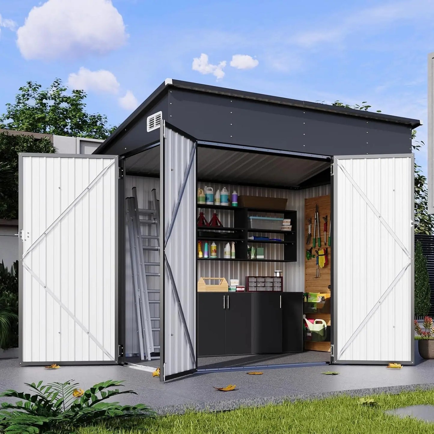 195 cu.ft Shed 7.3x5.3 Ft Premium Galvanized Steel Storage Sheds