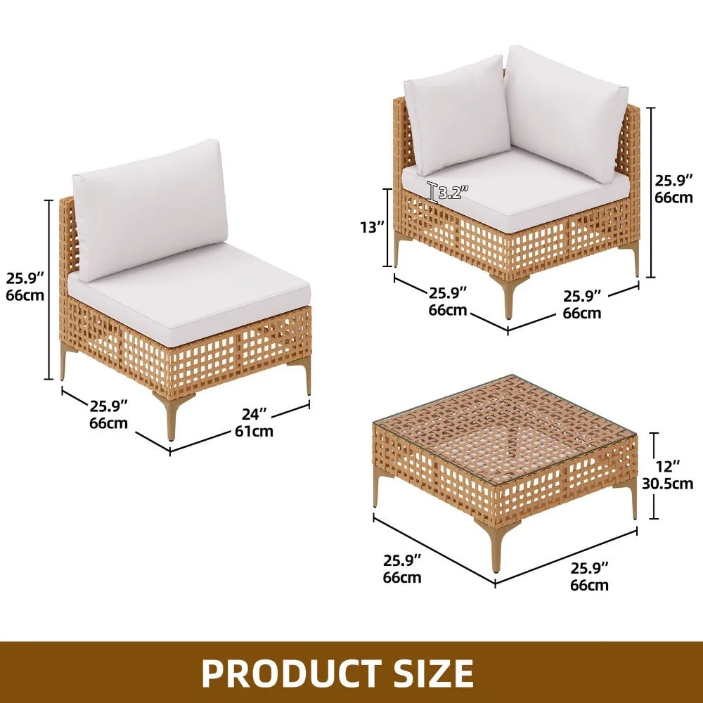 7 Pcs PE Wicker Patio Conversation Set for Backyard Deck Poolside Porch Outdoor