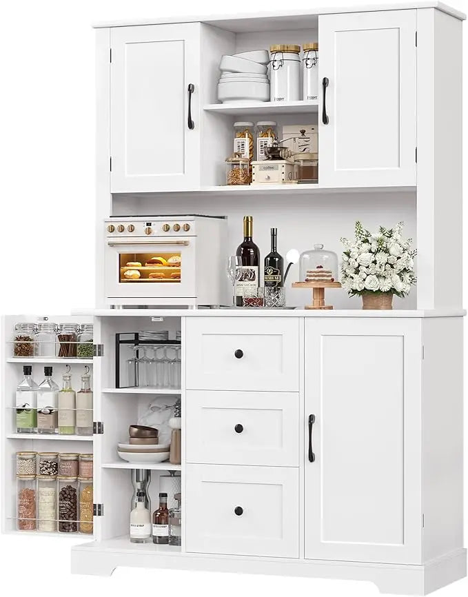 68" Kitchen Pantry Storage Cabinet with Microwave Stand