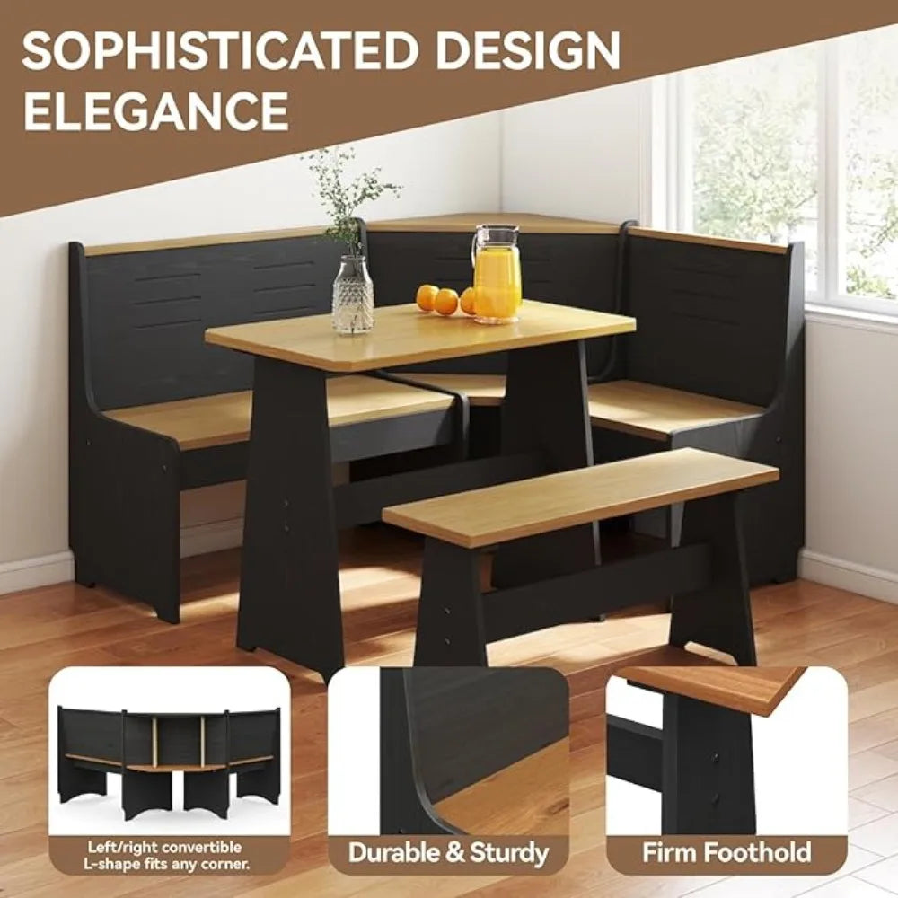 Breakfast Nook Corner Dining Table Bench Chair Set