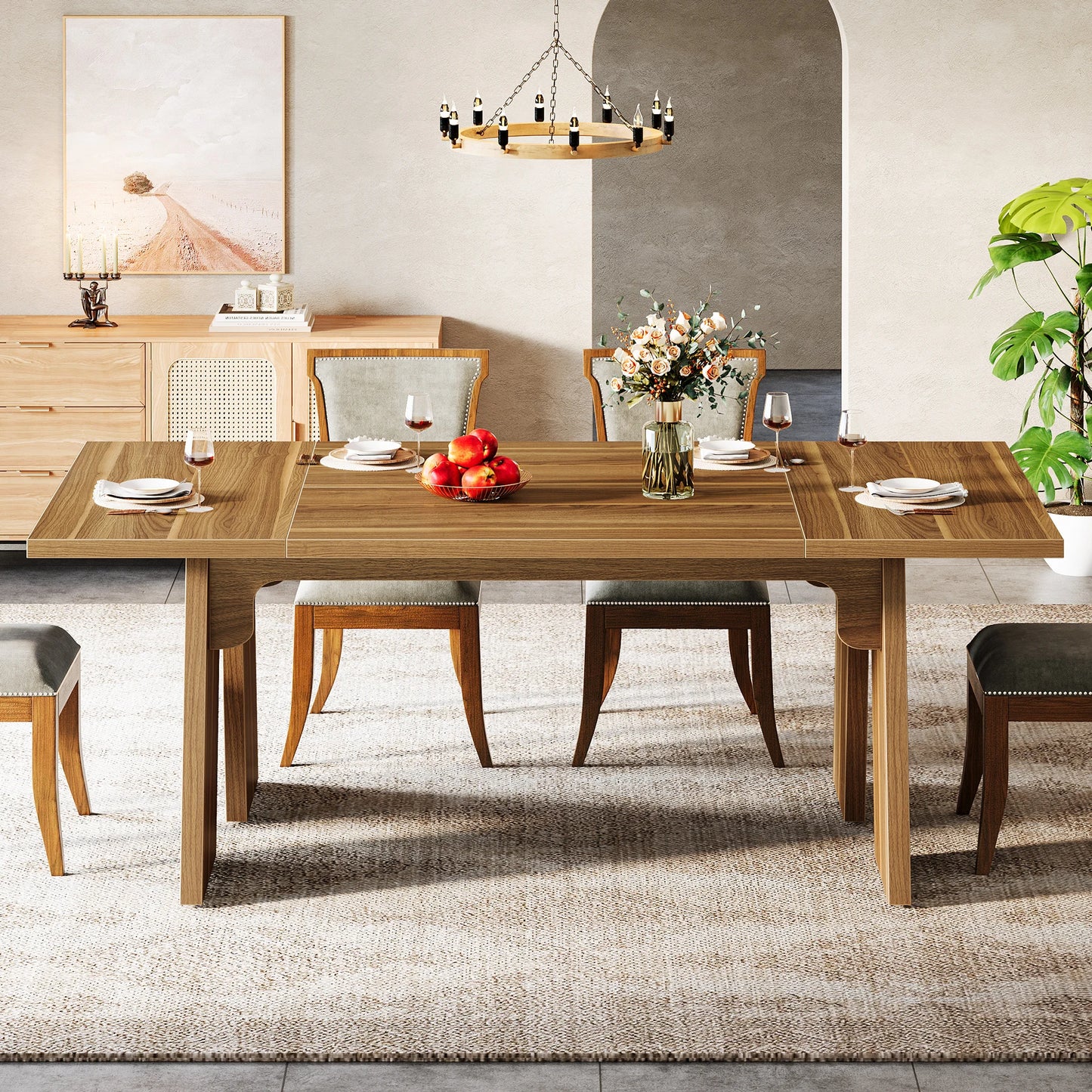 71" Large Dining Table Rectangular Dining Table with Solid Wood Legs