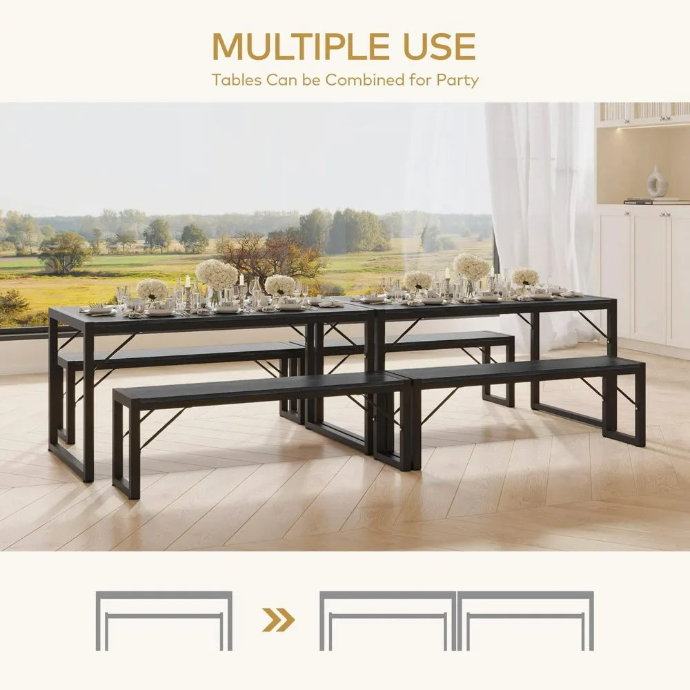 Dining Table Set for 4 with 2 Benches