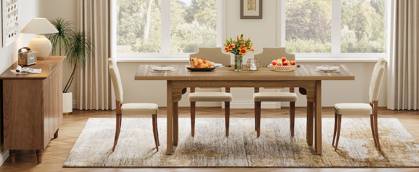 71" Large Dining Table Rectangular Dining Table with Solid Wood Legs