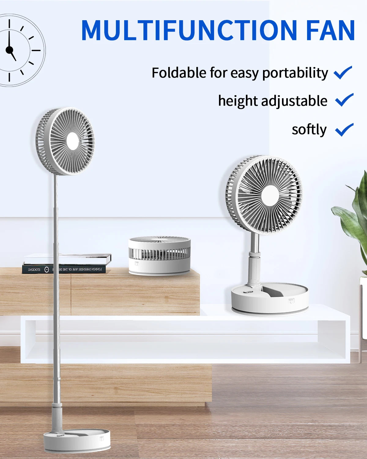 Portable Oscillating Fan Foldaway with Remote Control, Battery Powered