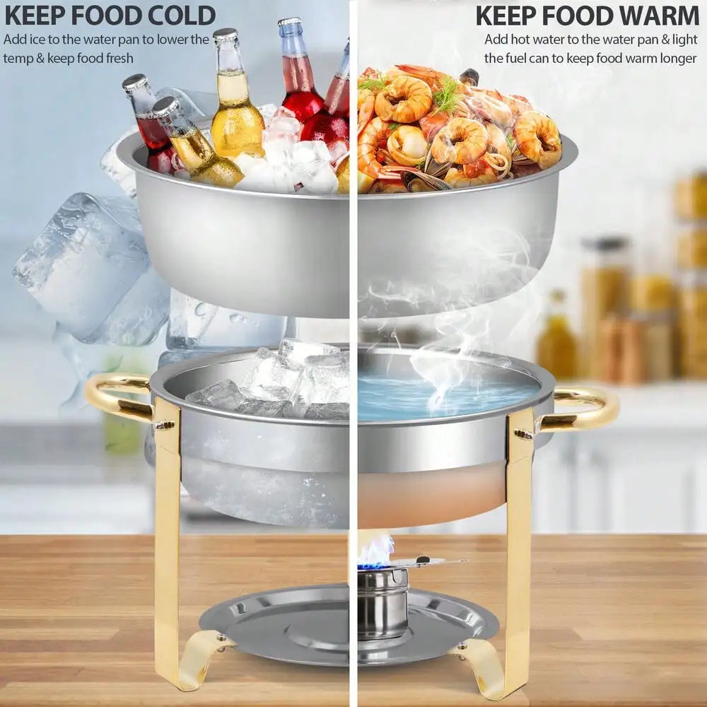 2 Pack 5Qt Stainless Steel Round Chafing Dishes Buffet Set