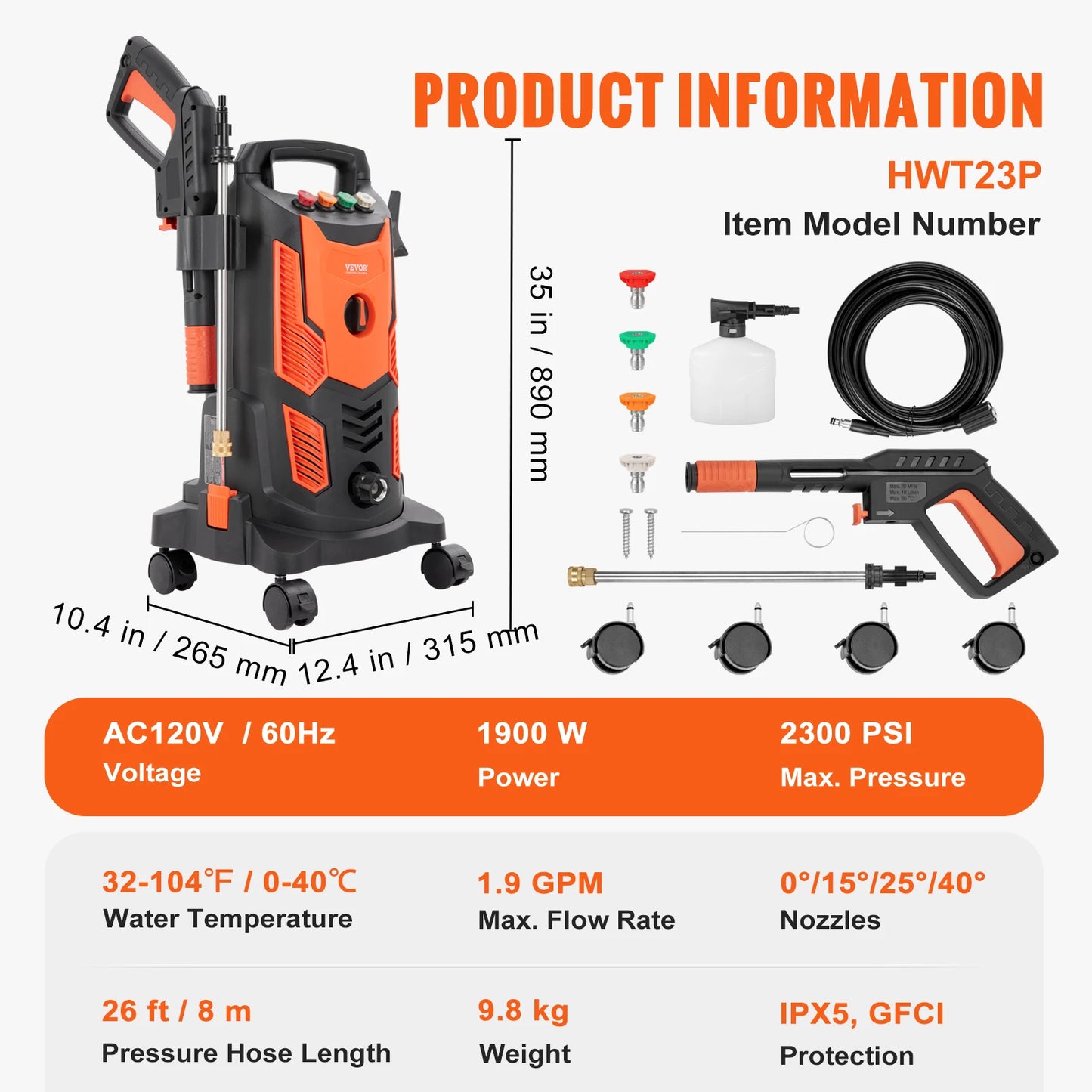 Electric Pressure Washer Power with Quick Connect Nozzles